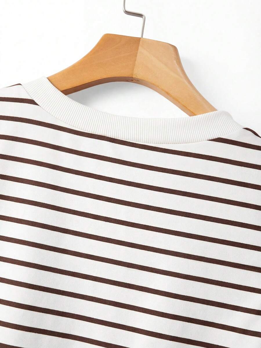 Striped V-Neck Short Sleeve T-Shirt For Women