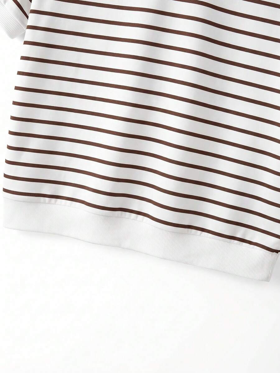 Striped V-Neck Short Sleeve T-Shirt For Women