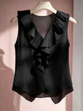 Sleeveless V-Neck Ruffle Blouse For Women