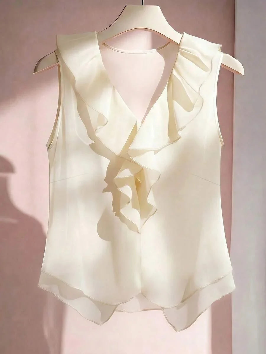 Sleeveless V-Neck Ruffle Blouse For Women