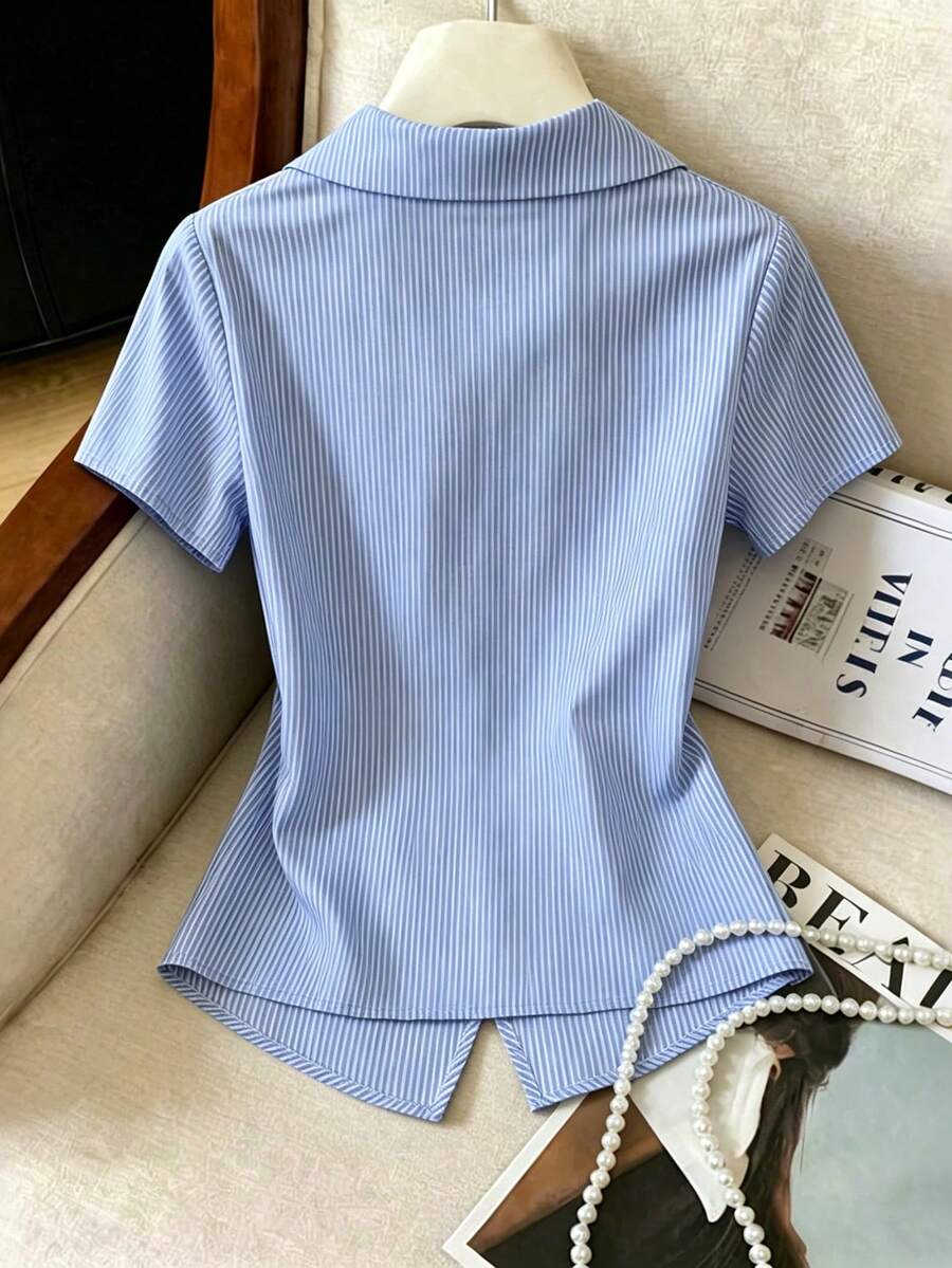Franclia Elegant Blue And White Stripe Women Shirt