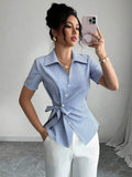 Franclia Elegant Blue And White Stripe Women Shirt
