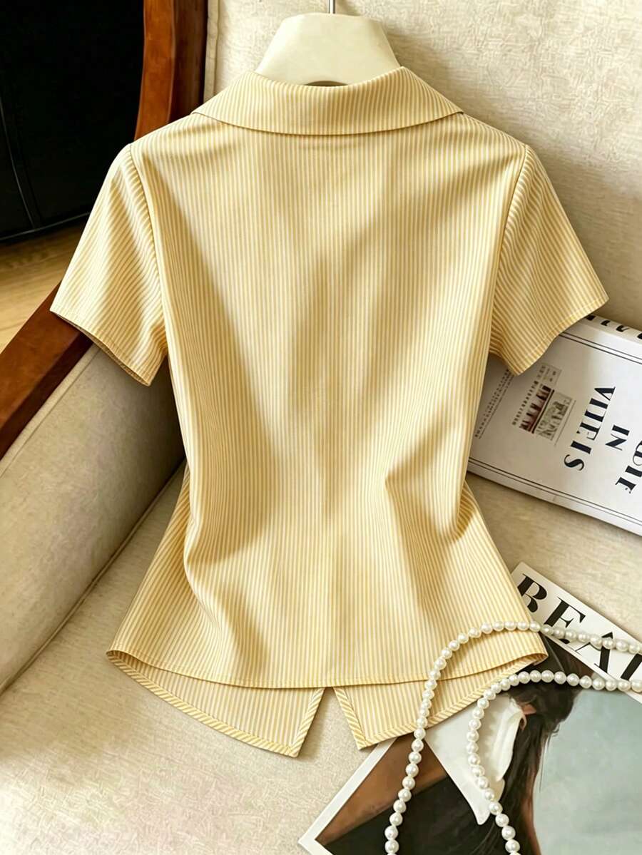 Franclia Elegant Blue And White Stripe Women Shirt