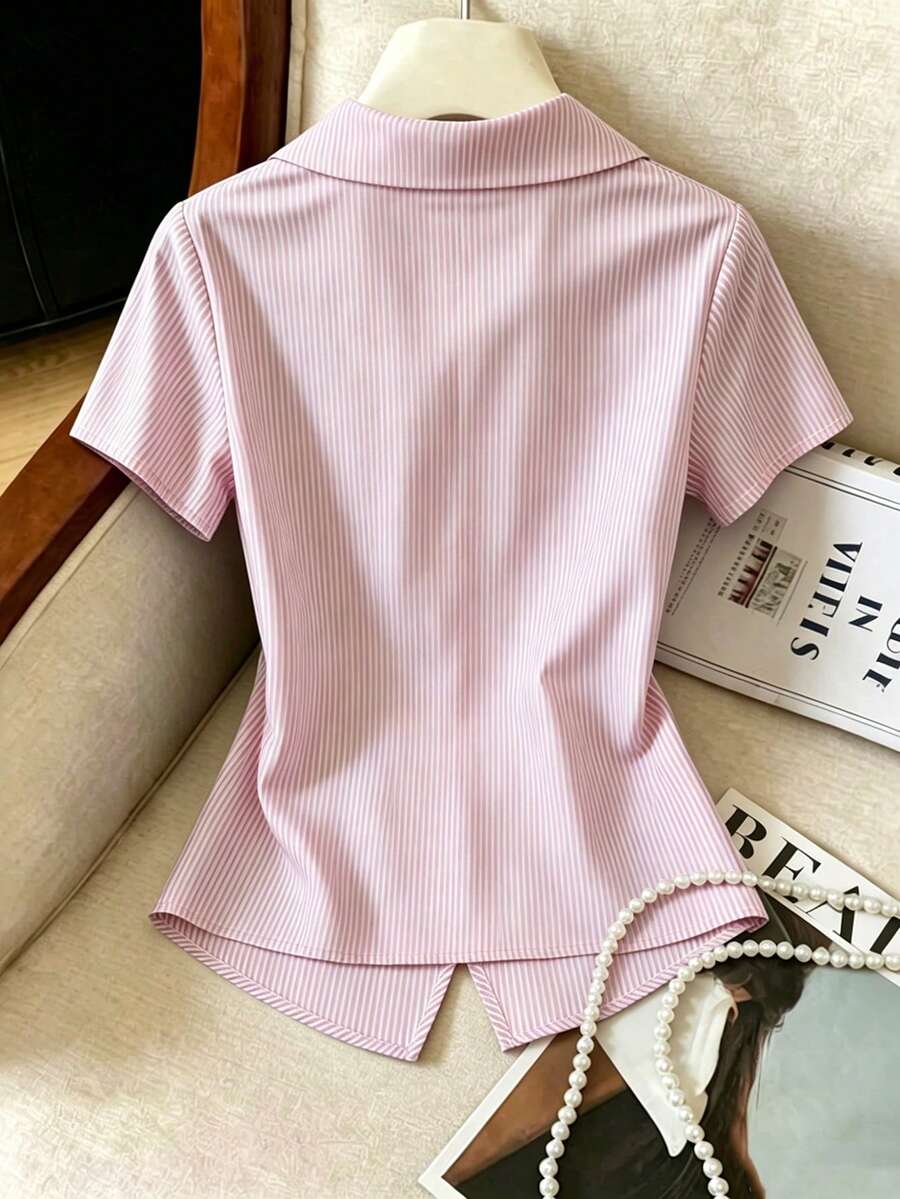 Franclia Elegant Blue And White Stripe Women Shirt