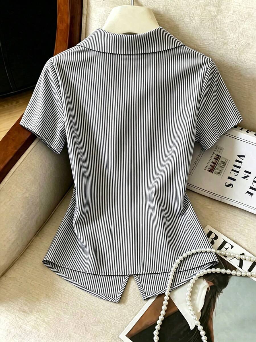 Franclia Elegant Blue And White Stripe Women Shirt