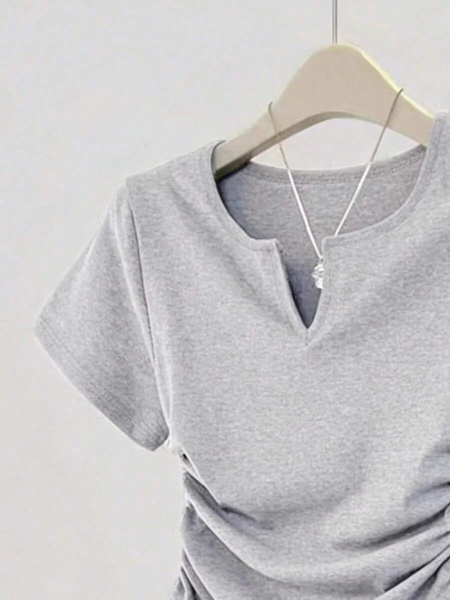 Women's Solid Color Pleated Casual Versatile Daily Wear Short Sleeve T-Shirt