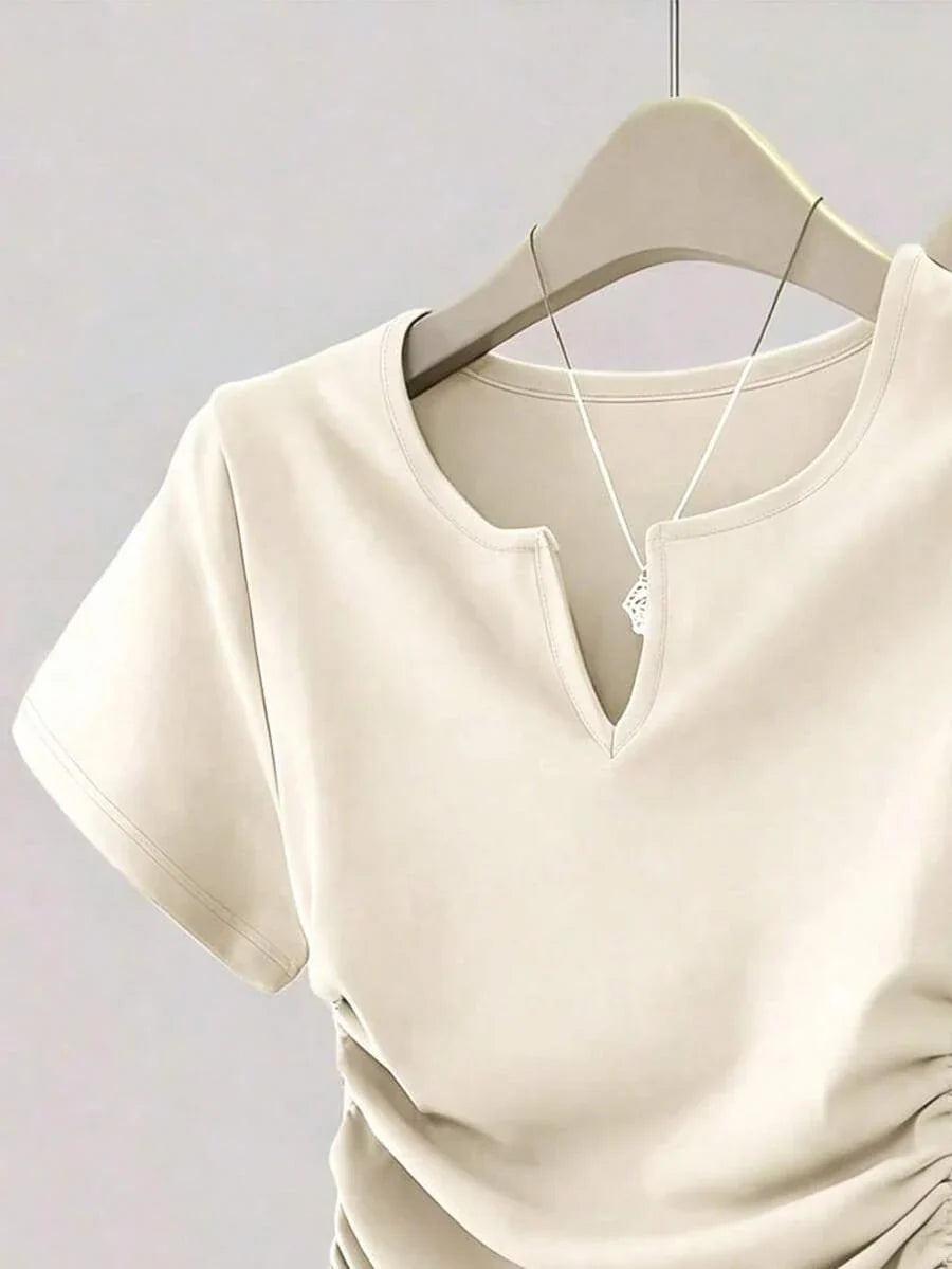 Women's Solid Color Pleated Casual Versatile Daily Wear Short Sleeve T-Shirt