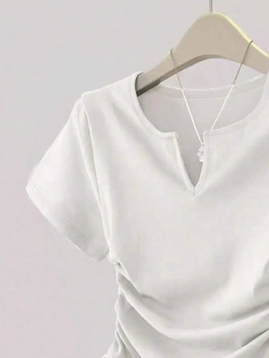 Women's Solid Color Pleated Casual Versatile Daily Wear Short Sleeve T-Shirt