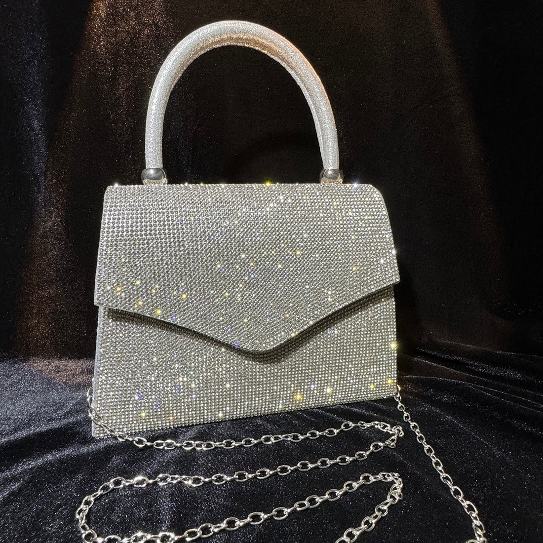 Silver Diamante Dress Bag With Grab Handle