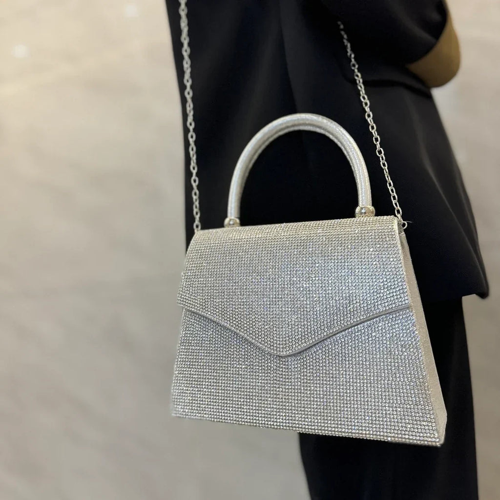 Silver Diamante Dress Bag With Grab Handle