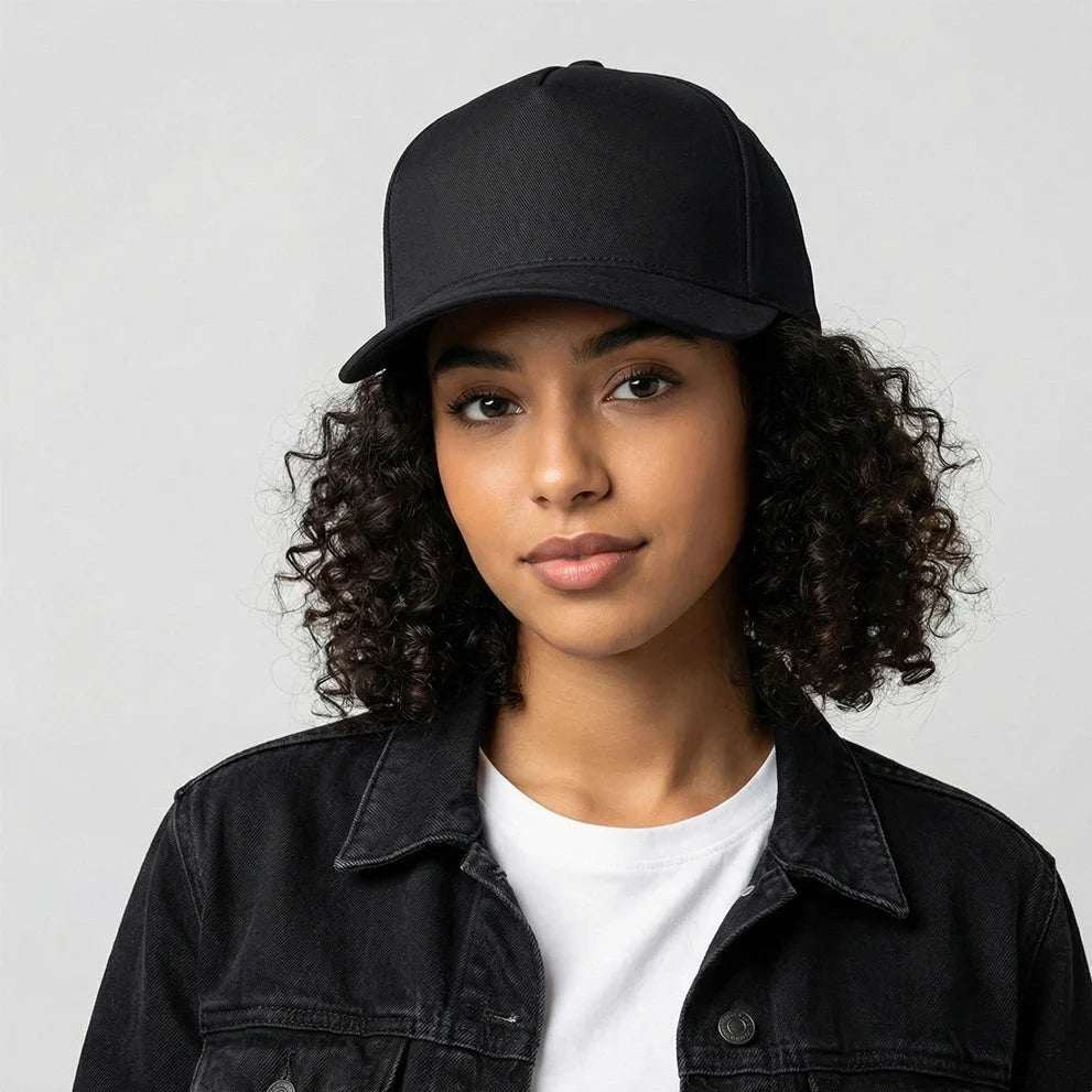 Black Structured 5 Panel Cap
