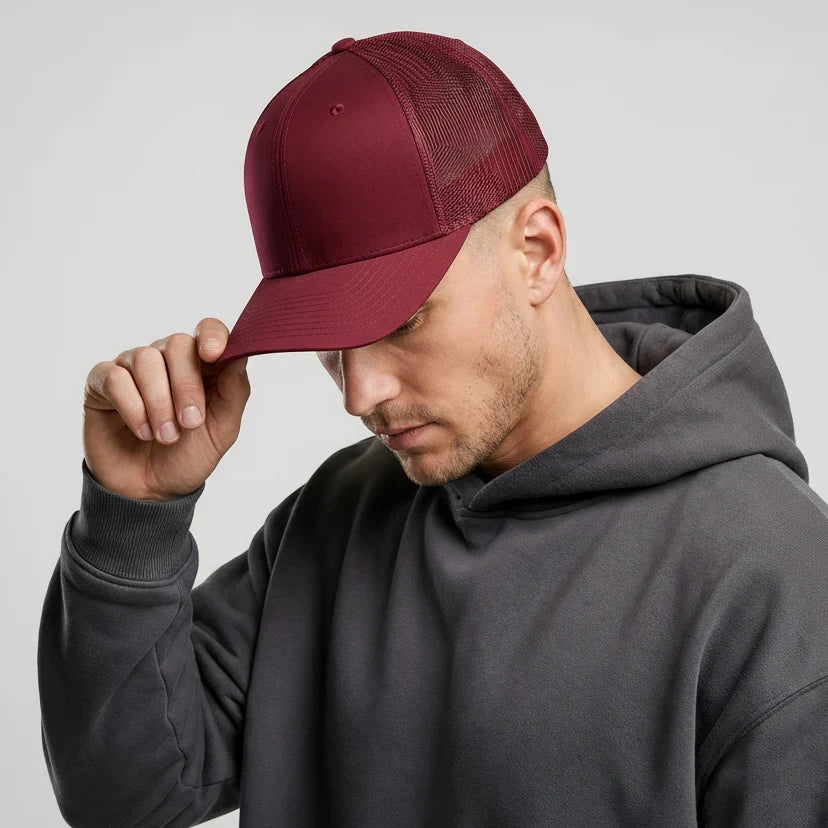 Full Burgundy Classic 6 Panel Mesh Back