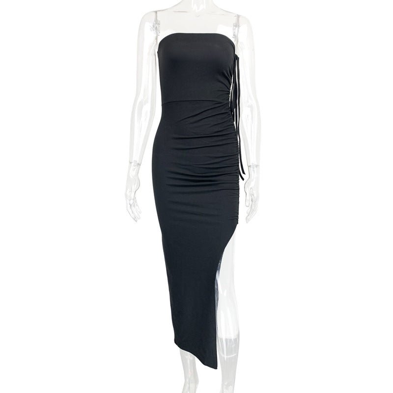 The Sultry Slit | Solid Color One-Shoulder Backless Midi Dress
