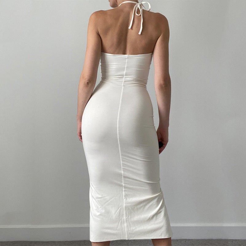 The Sultry Slit | Solid Color One-Shoulder Backless Midi Dress