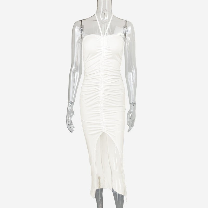The Sultry Slit | Solid Color One-Shoulder Backless Midi Dress
