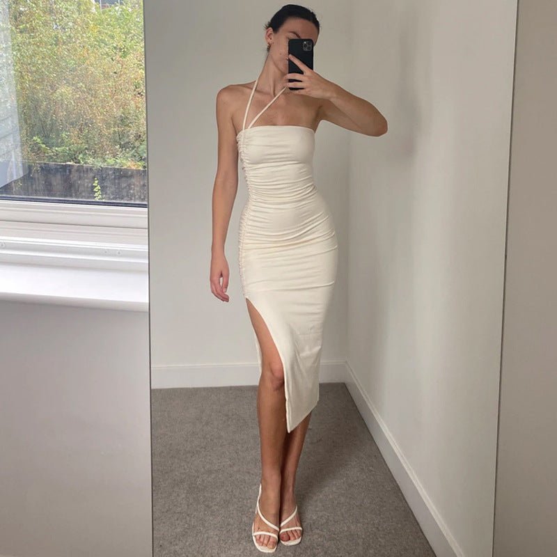The Sultry Slit | Solid Color One-Shoulder Backless Midi Dress