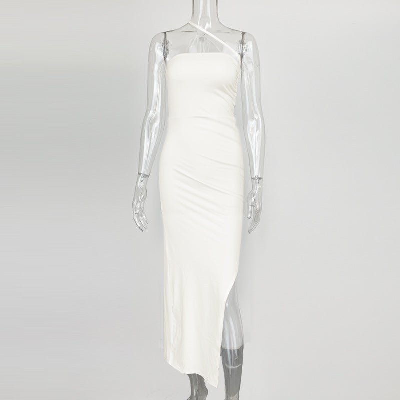 The Sultry Slit | Solid Color One-Shoulder Backless Midi Dress