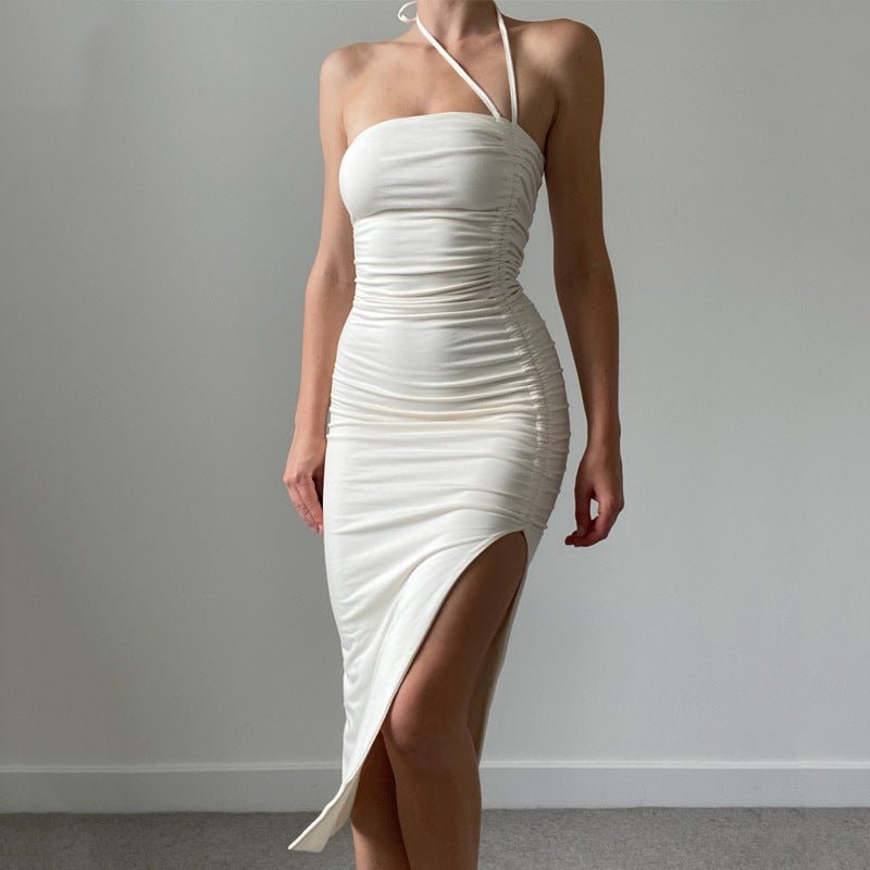 The Sultry Slit | Solid Color One-Shoulder Backless Midi Dress