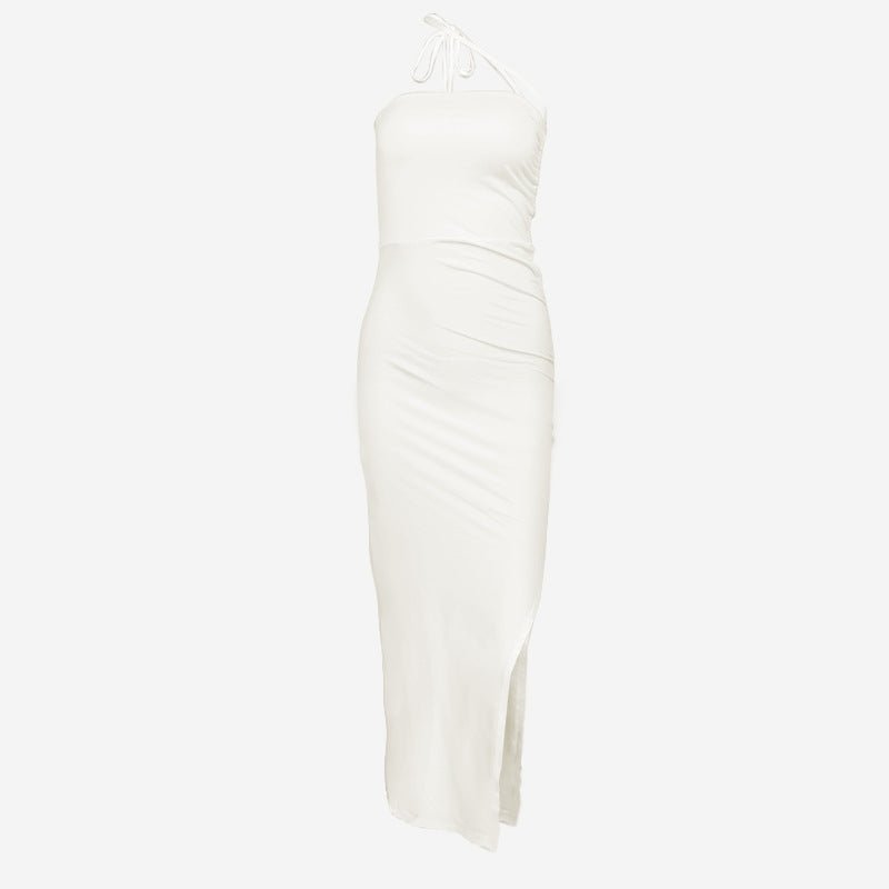 The Sultry Slit | Solid Color One-Shoulder Backless Midi Dress