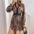 The Midnight Leopard | Women's Lace Patchwork Leopard Print V-Neck Midi Dress