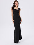 The Fierce Elegance | Solid Color Square-Neck Sleeveless Fishtail Maxi Dress