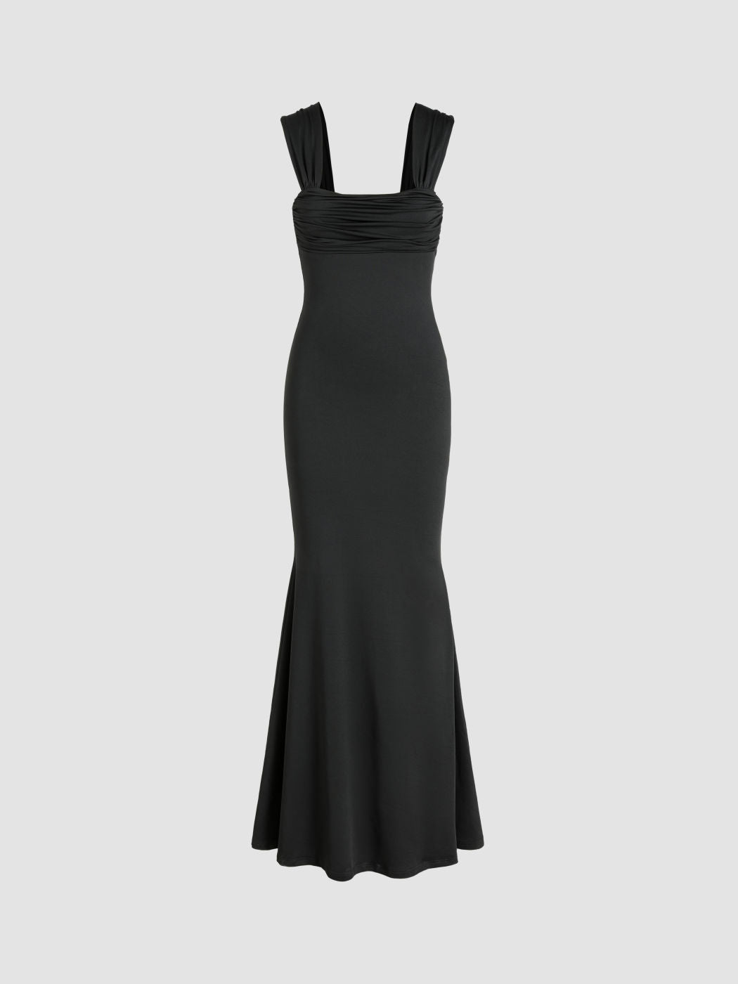 The Fierce Elegance | Solid Color Square-Neck Sleeveless Fishtail Maxi Dress