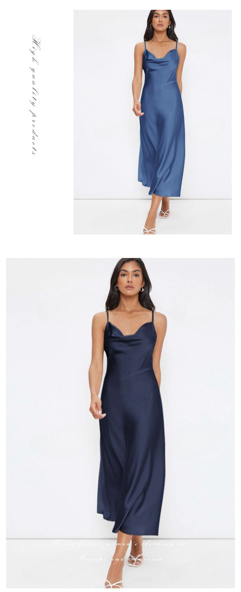 The Satin Allure | Women's Deep V-Neck Backless Satin Suspender Maxi Dress