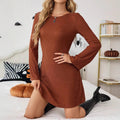 The Brown Bow | Women's Textured Halter Bow Horn Sleeve Midi Dress