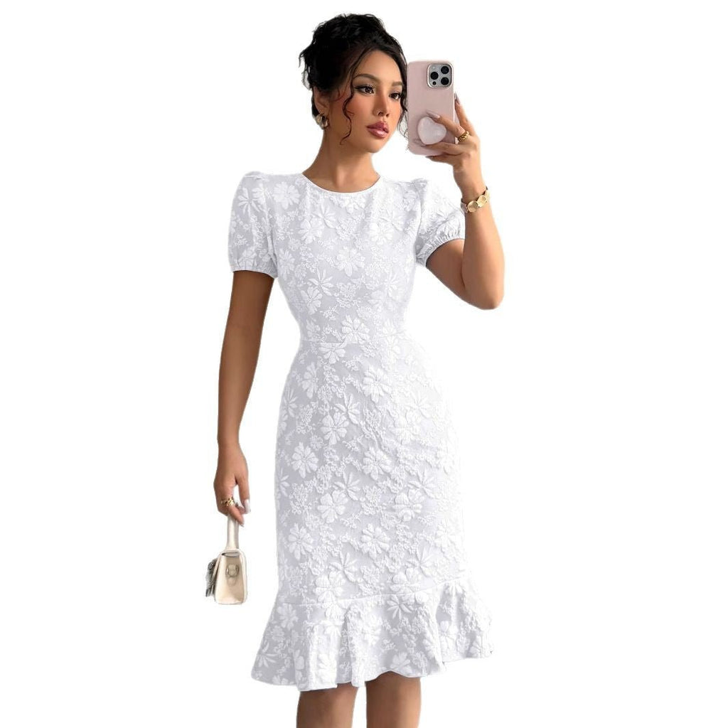 The Floral Embrace | Women's Printed Bubble Sleeve Hip-Fit Midi Dress