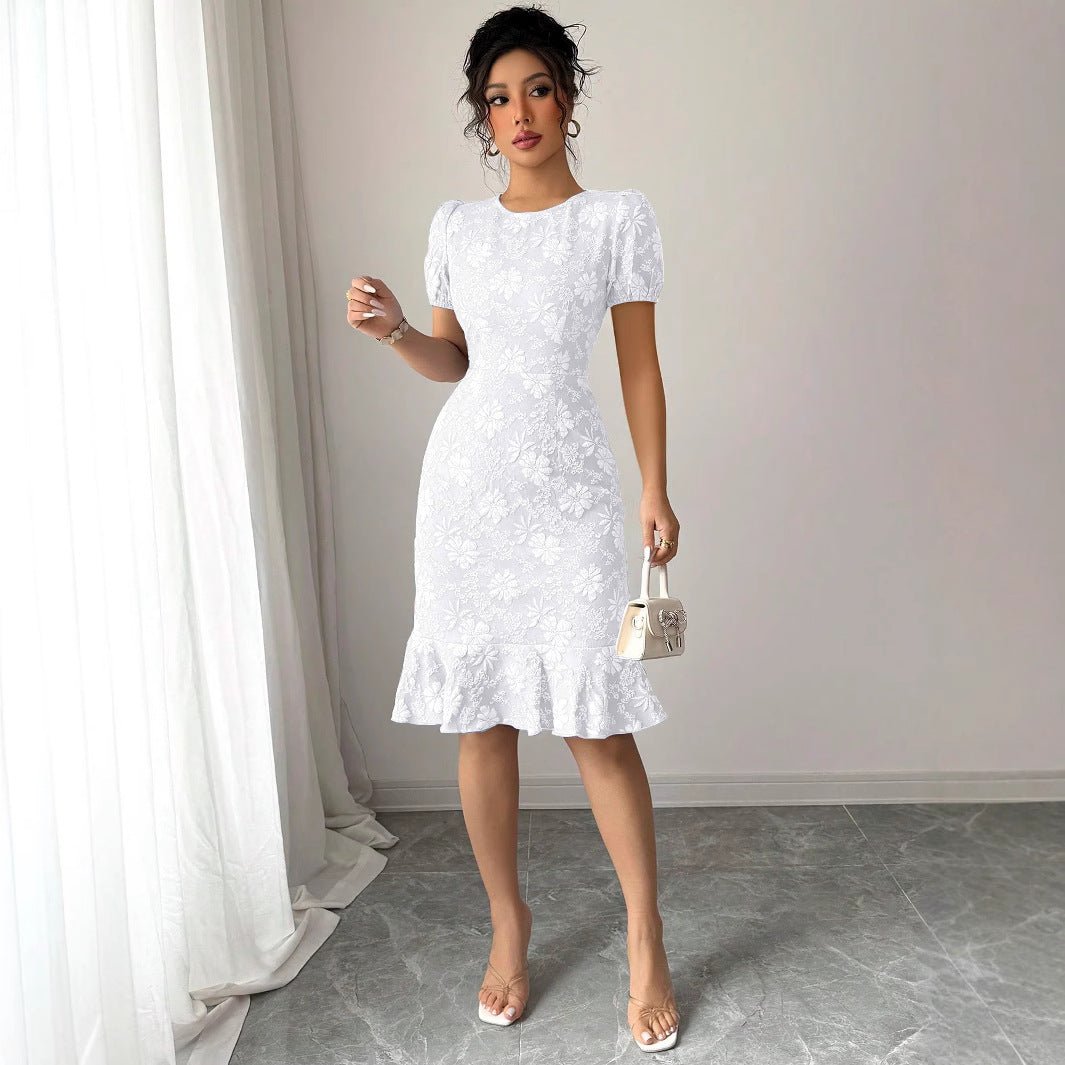 The Floral Embrace | Women's Printed Bubble Sleeve Hip-Fit Midi Dress