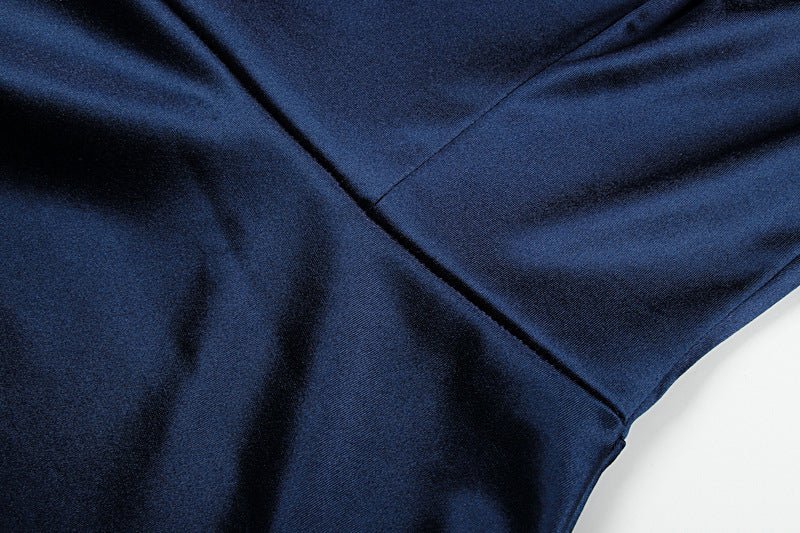 The Deep Allure | Solid Dark Blue Suspender Backless Maxi Dress