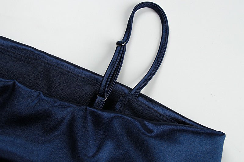 The Deep Allure | Solid Dark Blue Suspender Backless Maxi Dress
