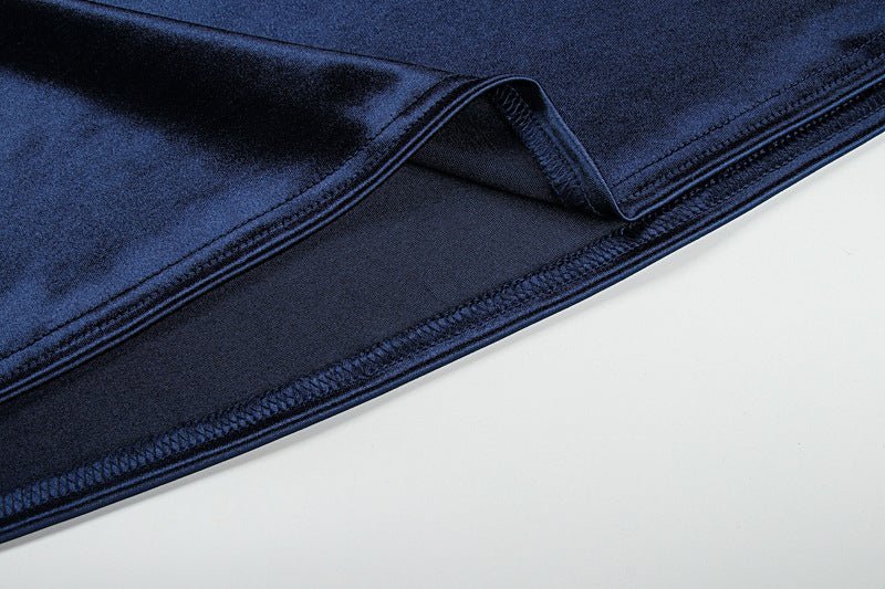The Deep Allure | Solid Dark Blue Suspender Backless Maxi Dress