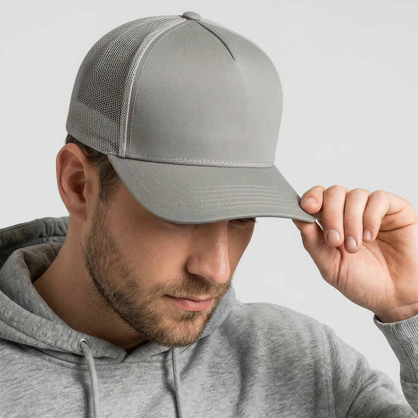 Grey Classic 5 Panel Mesh Back