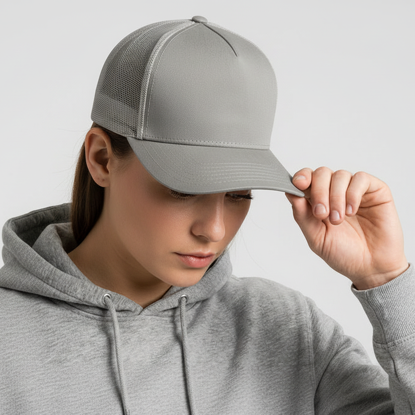 Grey Classic 5 Panel Mesh Back
