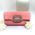 Coral Satin Clutch with Crystal Buckle