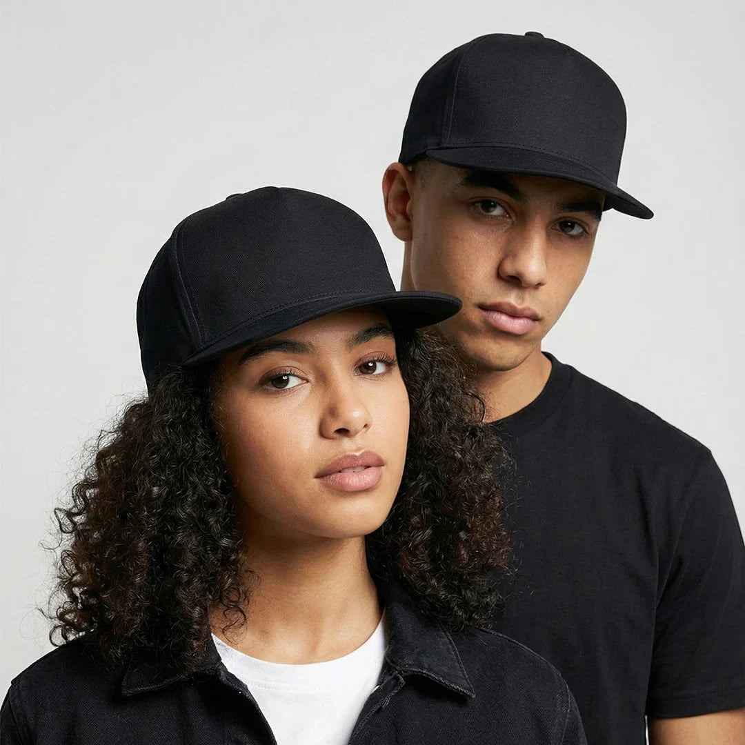 Black Structured 5 Panel Cap
