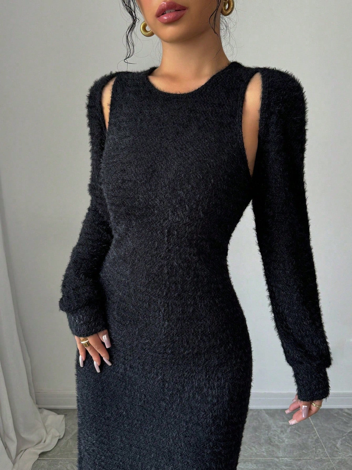 2pcs/Set Women Elegant Solid Color Mermaid Sleeveless Long Dress & Shawl Collar Top