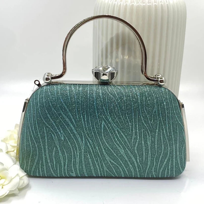Green Dress Bag With Diamante And Pearl Trimmings