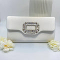 Cream Satin Clutch with Crystal Buckle