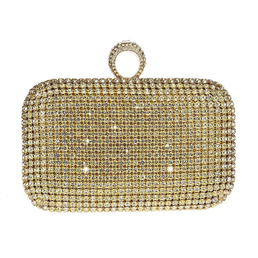 Gold Clutch Dress Bag With Ring Clasp