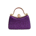 Curved Purple Diamante Dress Bag With Pearl Clasp Closure