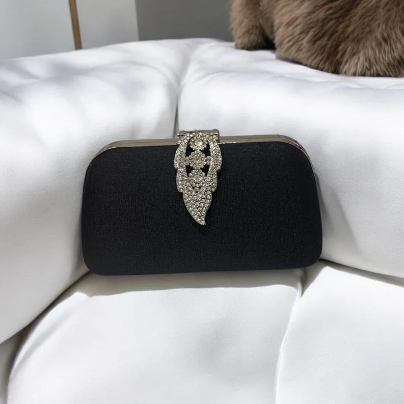 Black Leaf Clasp Clutch Bag