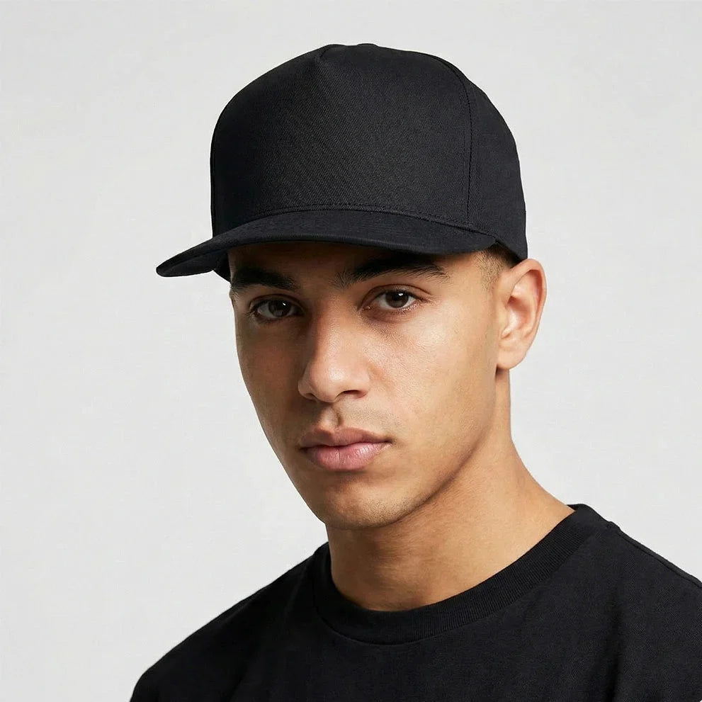 Black Structured 5 Panel Cap