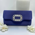Navy Satin Clutch with Crystal Buckle