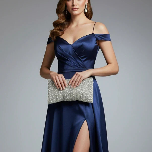 Silver Diamante And Pearl Bow Clutch