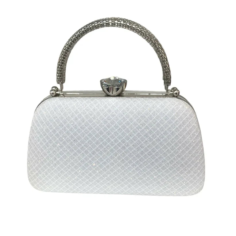 White Silver Dress Bag With Gold Handle