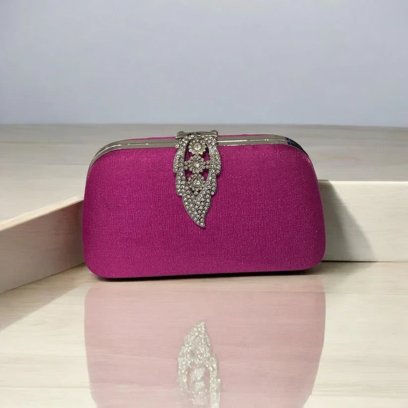 Magenta Leaf Clasp Clutch Bag