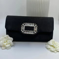 Black Satin Clutch with Crystal Buckle