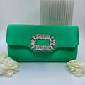 Emerald Green Satin Clutch with Crystal Buckle